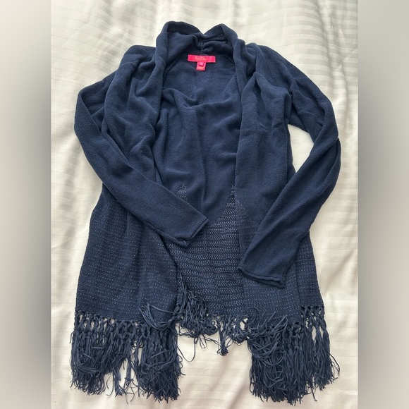 Lilly Pulitzer Sweaters - Lily Pulitzer Blue Fringe Knit Cardigan - S